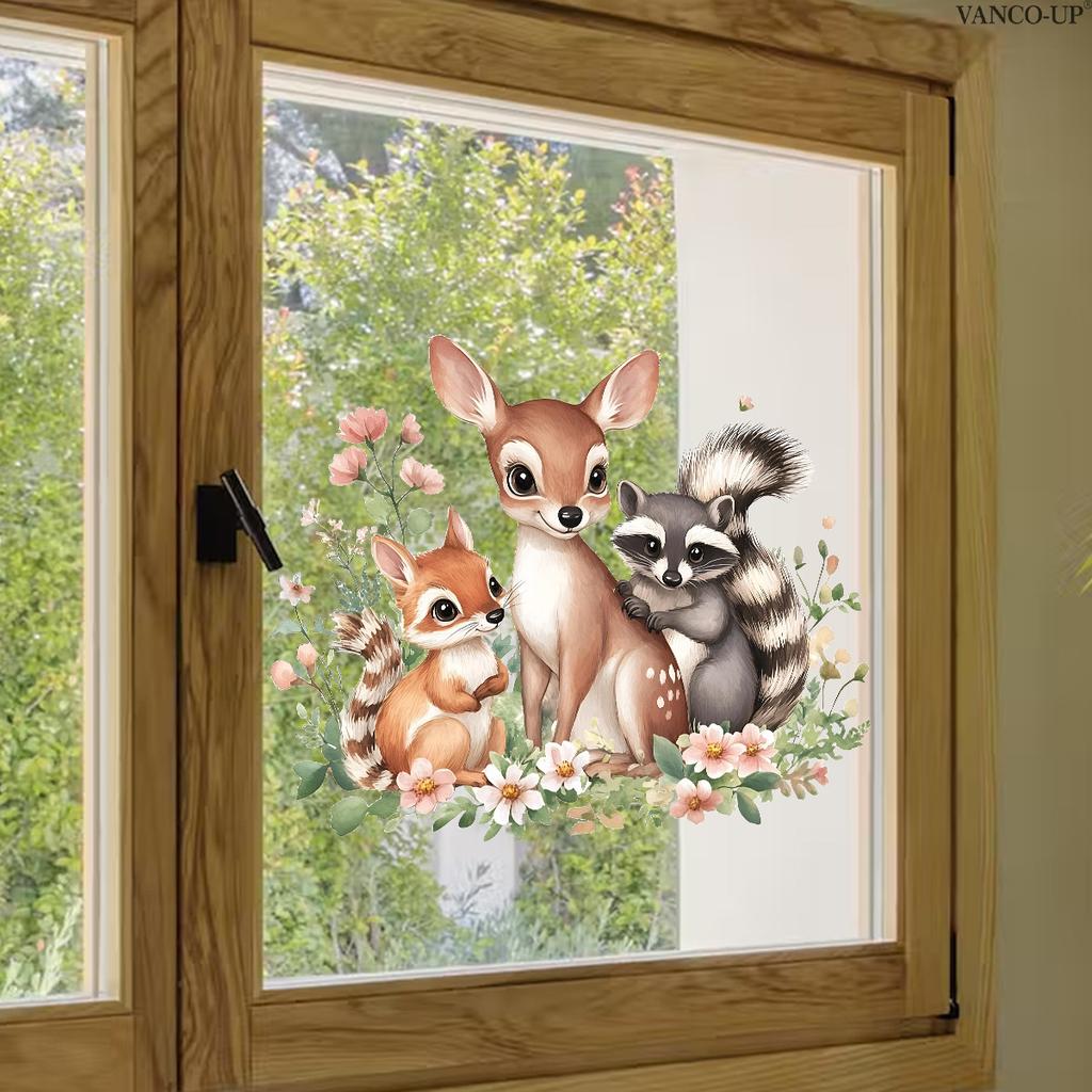 Static Cling Window Stickers Cartoon Animals Butterflies Flowers Removable No Glue Glass Door Shop Window Home Decor