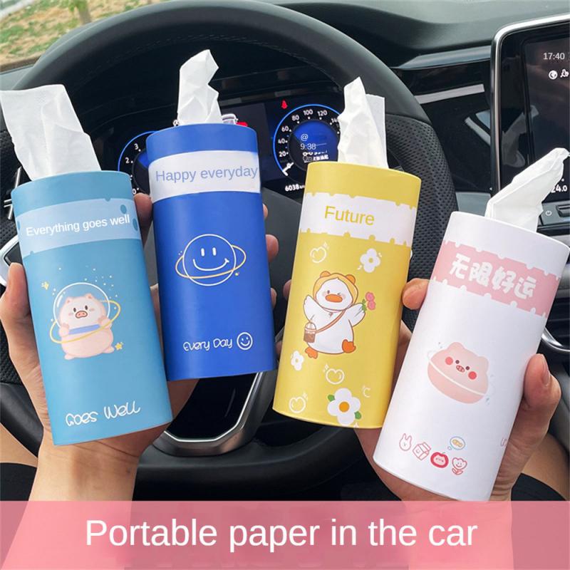 1~10PCS Cartoon Interior Decoration Creative Circular Paper Mouth Design Car Accessories Car Tissue Box Portable