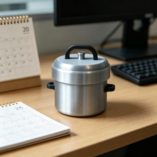 Miniature Pressure Cooker Model 3D Printed Tiny Cookware Ornament with Decompression Button Stress Relief Fidget Toy for Office Desk Decor