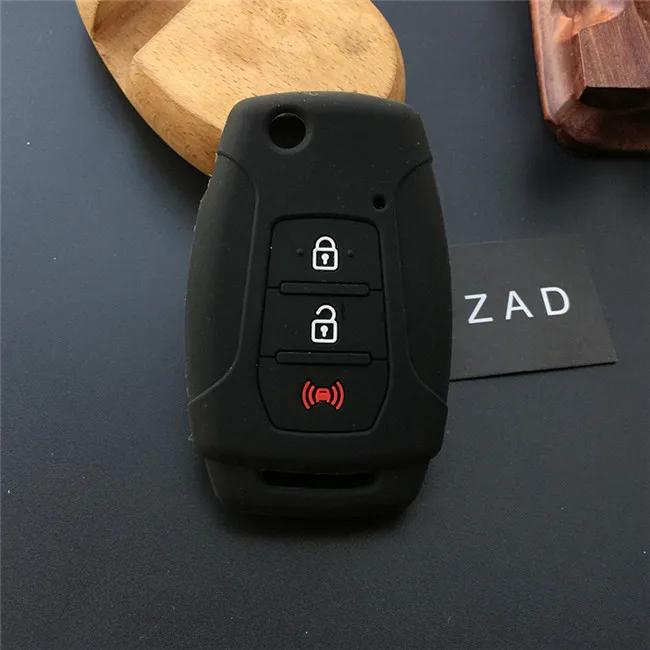 ZAD Silicone Flip Car Key Case Cover Protector Holder For Ssangyong 2015 2016 Tivoli Rexton Korando C 3 Button FOB Key