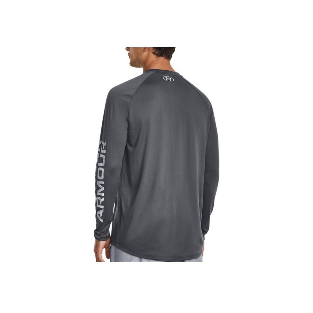 Under Armour Tech Logo Printed American Vintage Training Crew Neck Long Sleeve T-Shirt Men Tops Gray 1379782-012