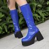Übergröße Biskuitkuchen Dicke Sohle Lackleder Seitenreißverschluss Kniehohe Stiefel Leichte und höhenvergrößernde Stiefel 2025