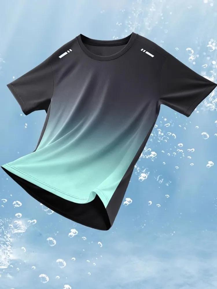 Letní pánské sportovní tričko ledový hedvábí rychleschnoucí tenká sekce