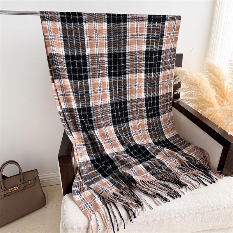 Winter Women Scarf Stripe Plaid Imitation Cashmere Blanket Designer Thick Warm Pashmina Shawl Wraps Tassel Poncho Stoles Echarpe