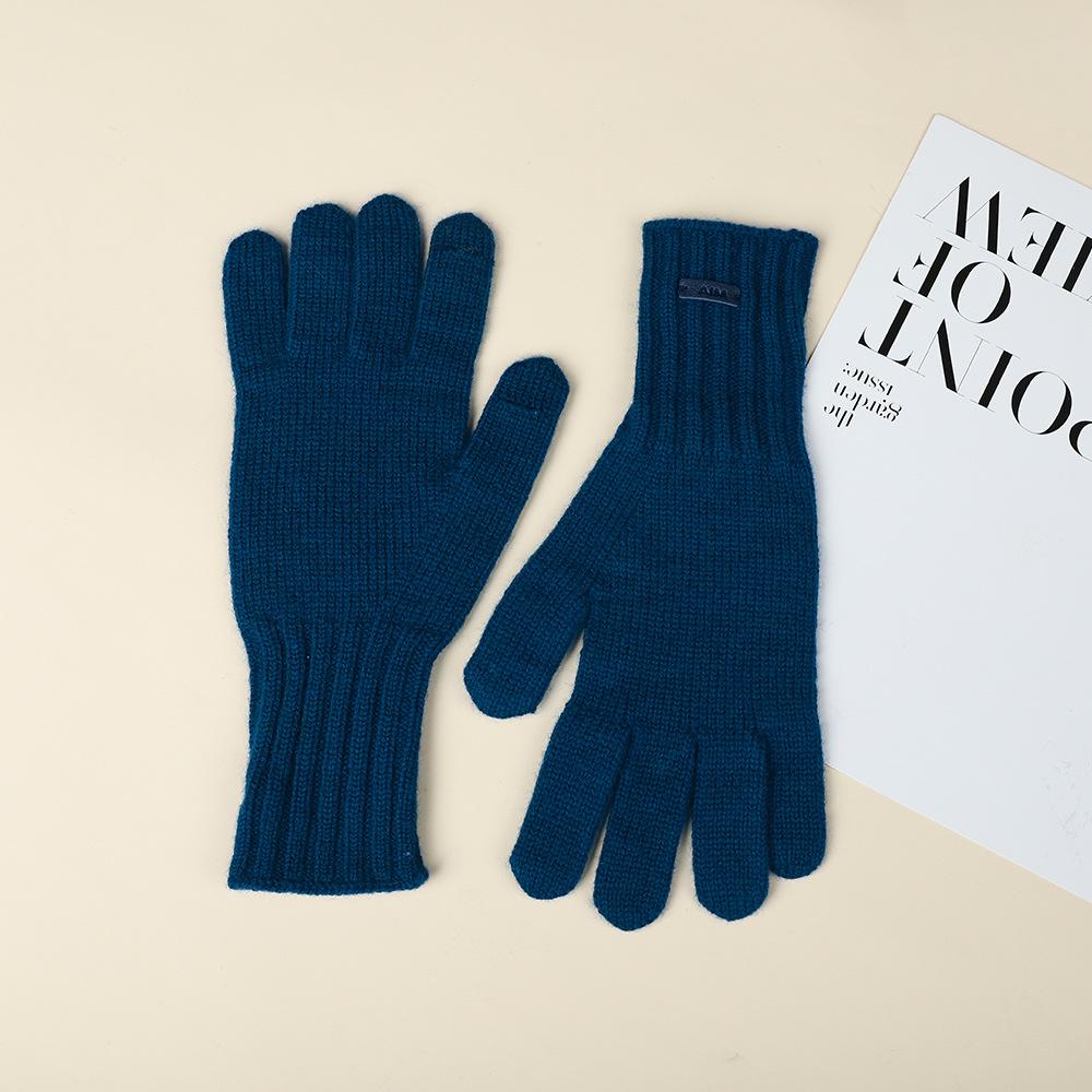 Knitted Gloves for Women In Winter Korean New Style Solid Color Finger Touchable Screen Warm Outdoor Cycling Yarn Gloves