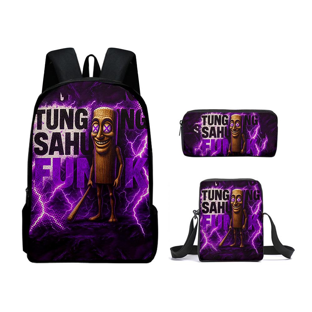 Hip Hop Funny Hip Hop Tungtungtung 3D Print 3pcs/Set Pupil School Bags Laptop Daypack Backpack Inclined Shoulder Bag Pencil Case
