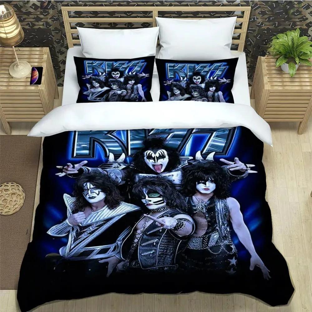 

KISS band Duvet Cover 3D Print Kiss Band Rock Bedding Set All Season Comforter Quilt Cover and Pillowcases Single Double Queen EU Double 200x200cm