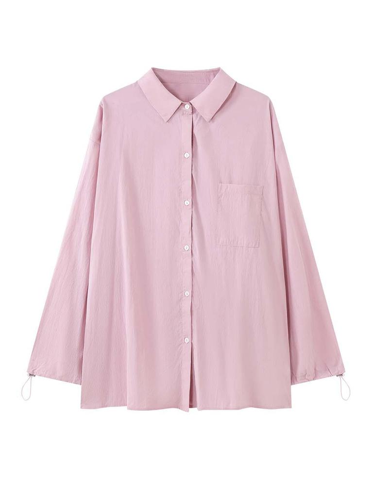 Louvre Early Spring Korean Style Lapel Drawstring Long Sleeve Loose Shirt for Women