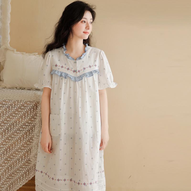 Women's Summer 2023 Pure Cotton Gauze Pajamas with Loose Five-Point Sleeves