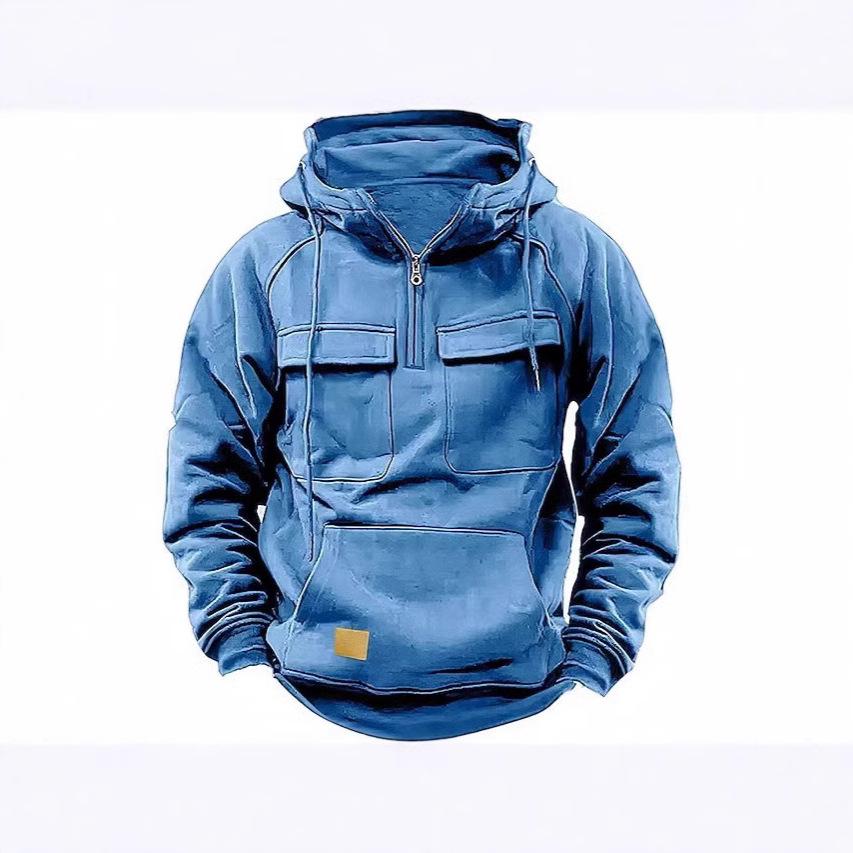 Men's Vintage Distressed Solid Color Hooded Sweatshirt - Long Sleeve Autumn/Winter Outerwear