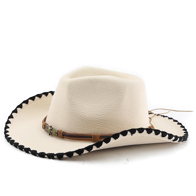 Western cowboy hat men's riding hat outdoor travel equestrian hat curved brim woolen top hat