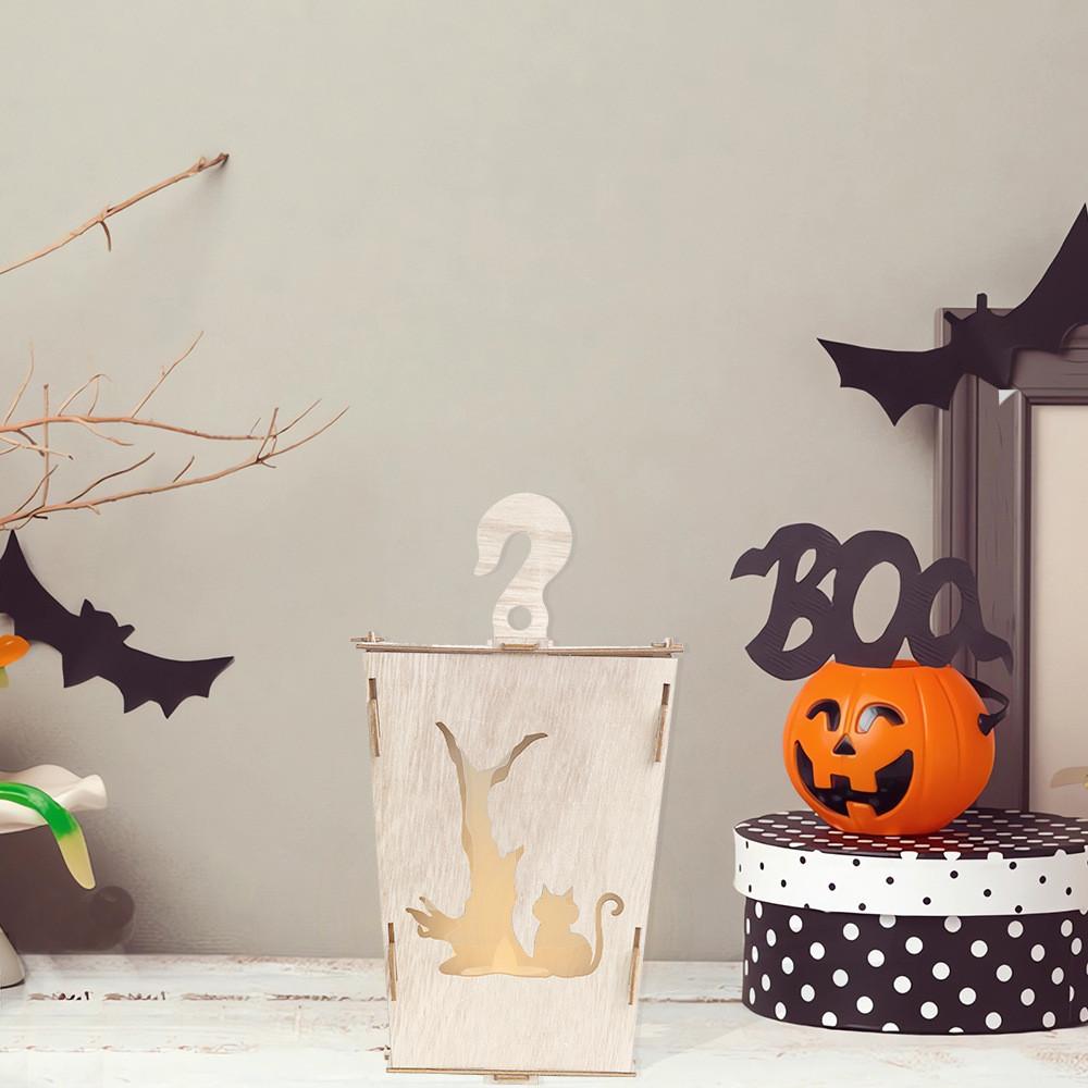 Alluring Halloween Wooden Lanterns With Creepy Ghost And Demon Designs For Holiday Atmosphere