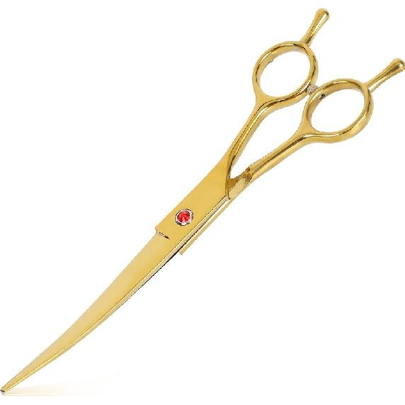 Dog Grooming Scissors Curved Hair Cutting Scissors for Dogs & Cats Made of Premium Stainless Steel (Rainbow) золотой