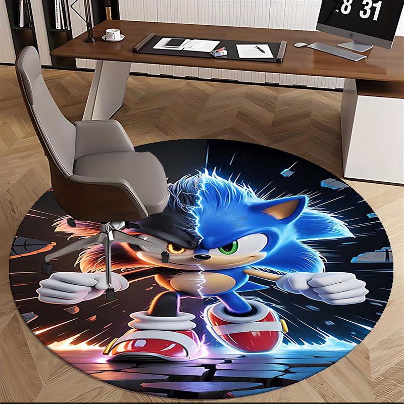 1 stuks Sonic the Hedgehog Anime Design Rond Tapijt - Kantoorstoelmat, Antislip Tapijt voor Huisdecoratie, Woonkamer, Slaapkamer, Speelkamer