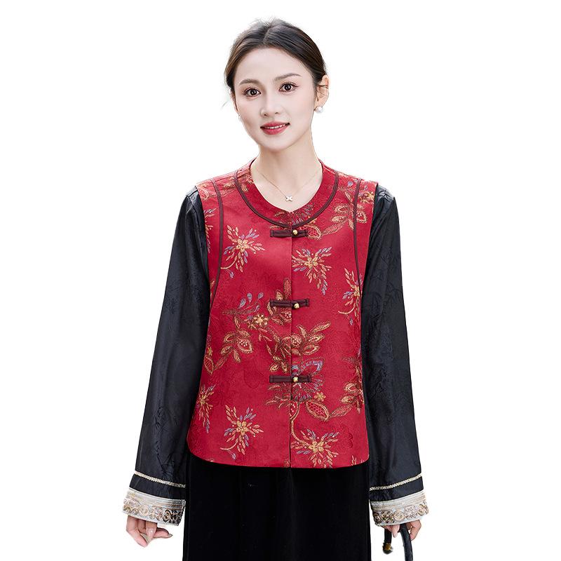 Mom's Spring Vest: Elegant Chinese-Style Outerwear for Middle-Aged Women - Perfect for Weddings and Banquets