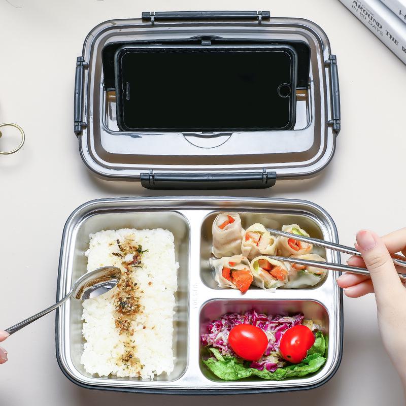 Multi-Compartment Stainless Steel Bento Box - No Flavor Mixing, Microwave Safe, Ideal for Students and Office Workers, Portable Lunch Solution