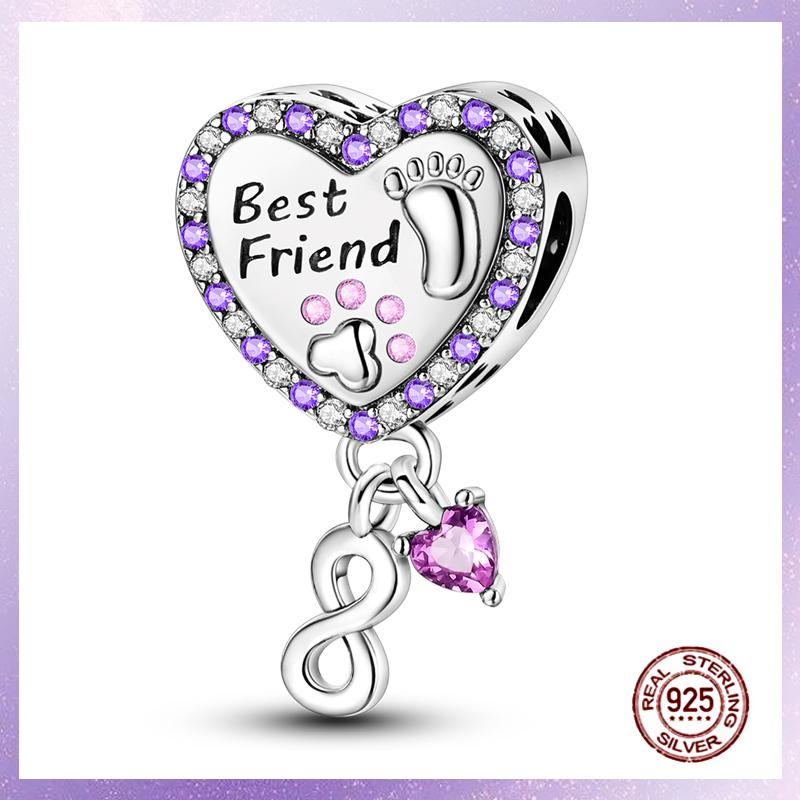 Purple Charms Copper Fit Original Pendant Bracelet Butterfly Glass Heart Feather Clip Charm Dangle Luminous Bead Diy Jewelry