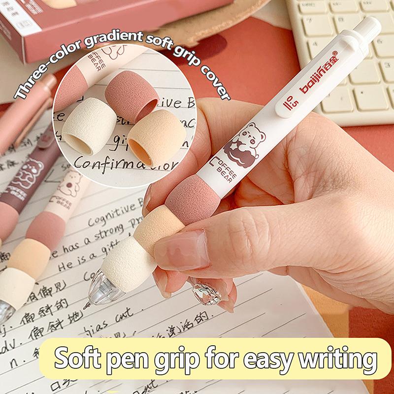 4Pcs/Lot Coffee Bear Press Pen Black Ink 0.5Mm Spliced Sponge Sheath Neuter Pen School Office Supplies Student Writing Tools