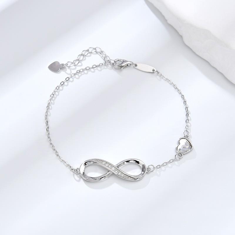 925 Sterling Silver Infinity Heart Bracelet with Crystal - Elegant Women's Jewelry Gift