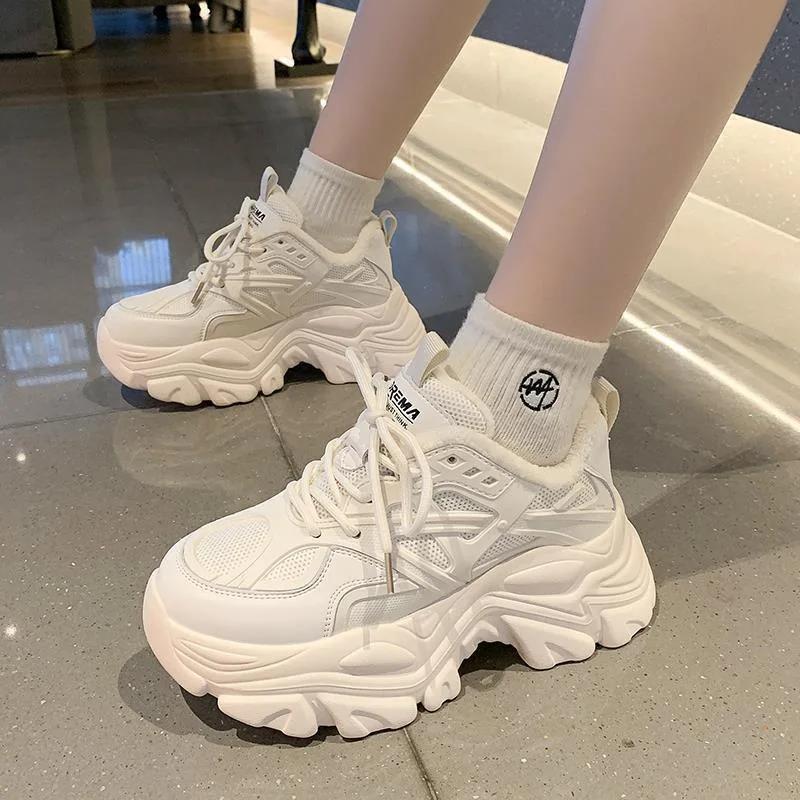 Women New Fashion Platform Sport Shoes Women  Summer Black Casual Chunky Sneakers Women Mesh Leather Platform Shoes
