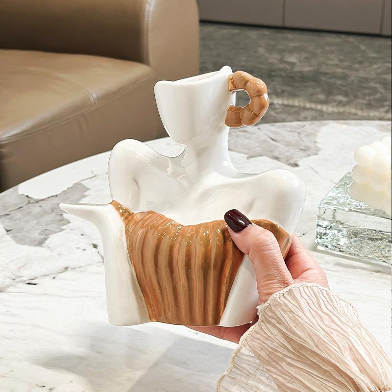 Ceramic Clavicle Vase Ornament Abstract Human Body Flower Arranger Living Room Office Dining Table Floral Vase Home Decoration