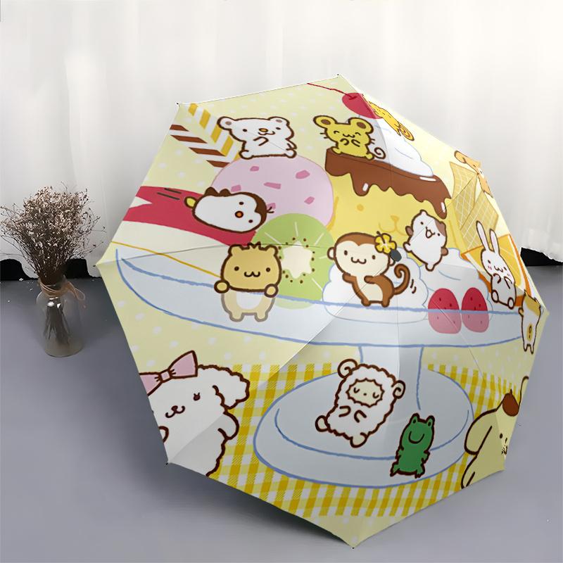 1pc Sanrio Characters Ice Cream Sundae with Automatic Opening Umbrella - Portable Folding Design, 8-Bone Iron Frame Outdoor Umbrella, Festival Gift Fo