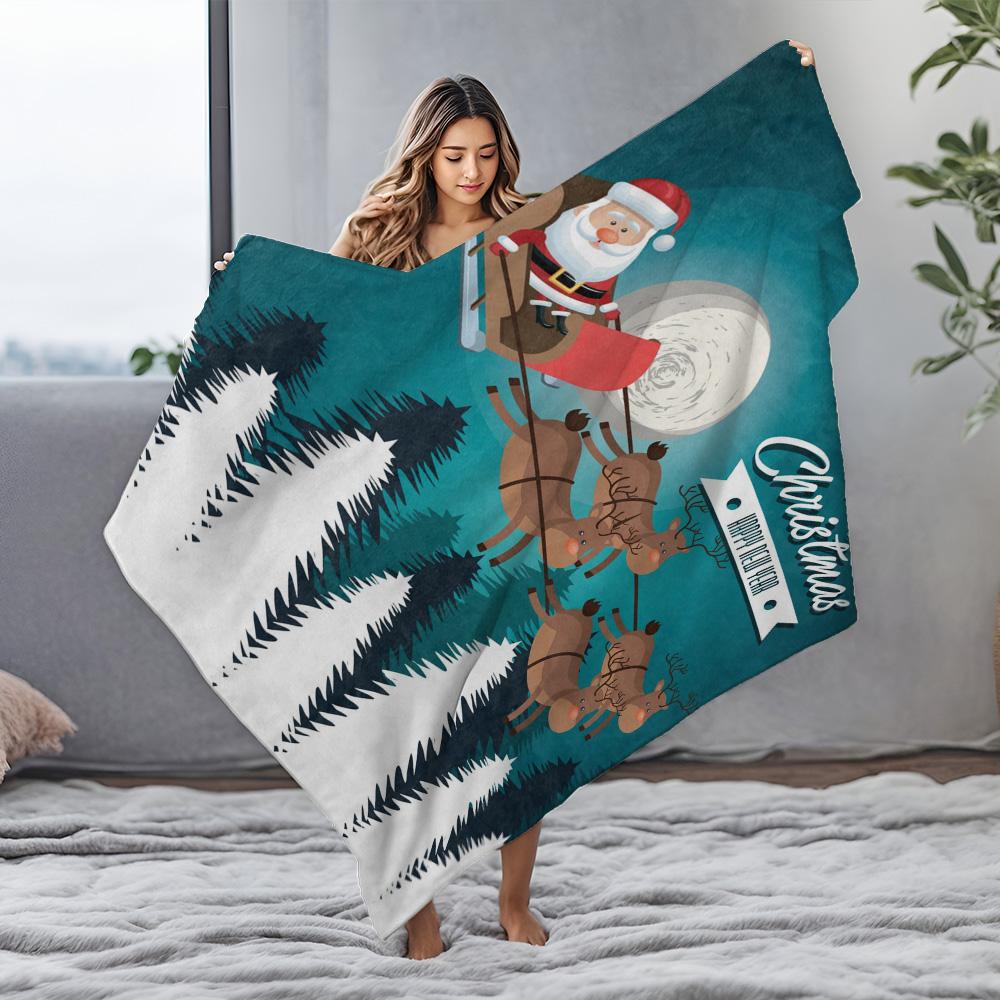 Cozy Christmas Throw Blanket Santa Claus Reindeer Holiday Decor Festive Winter Warm Bedding Gift Home Decoration Farmhouse Style