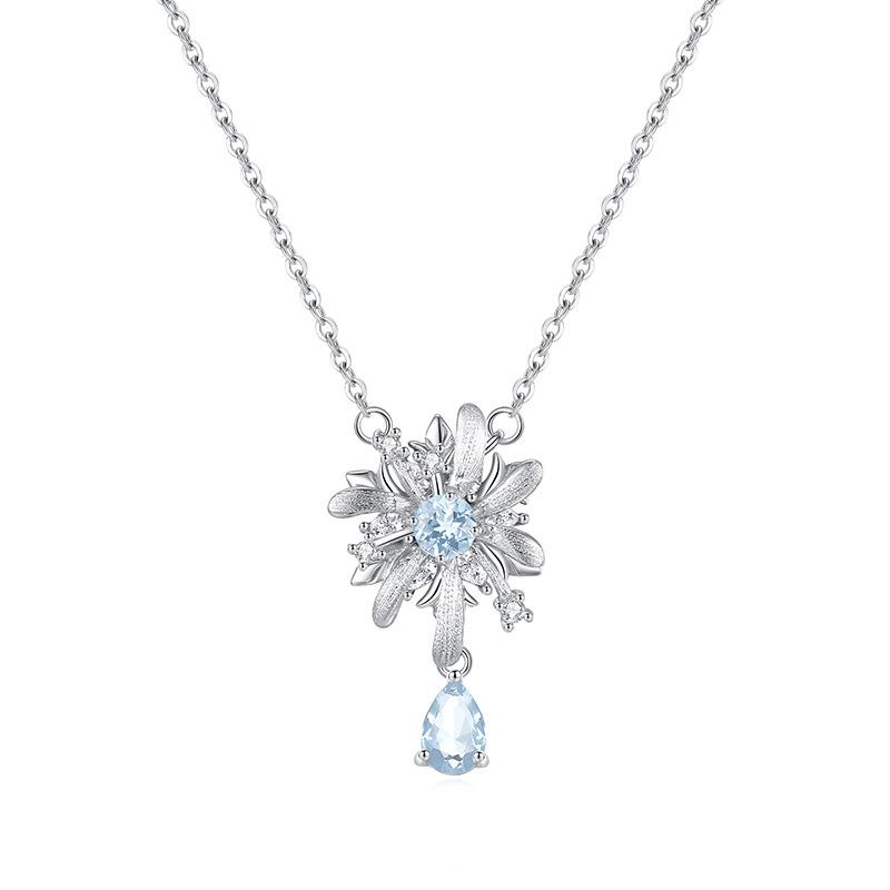 Rotatable fireworks s925 sterling silver jewelry set, light luxury, natural crystal necklace ring, two-piece jewelry gift.