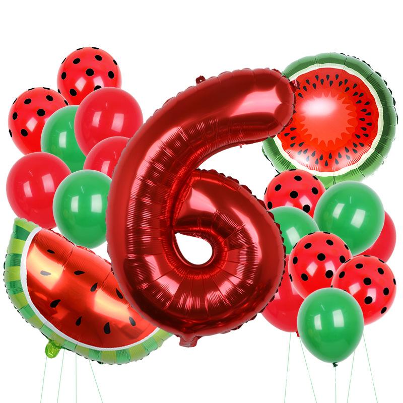 18Pcs New Summer Watermelon Balloon Suit 1-9 St Birthday Fruit Party Decoration Aluminum Film Balloon Set