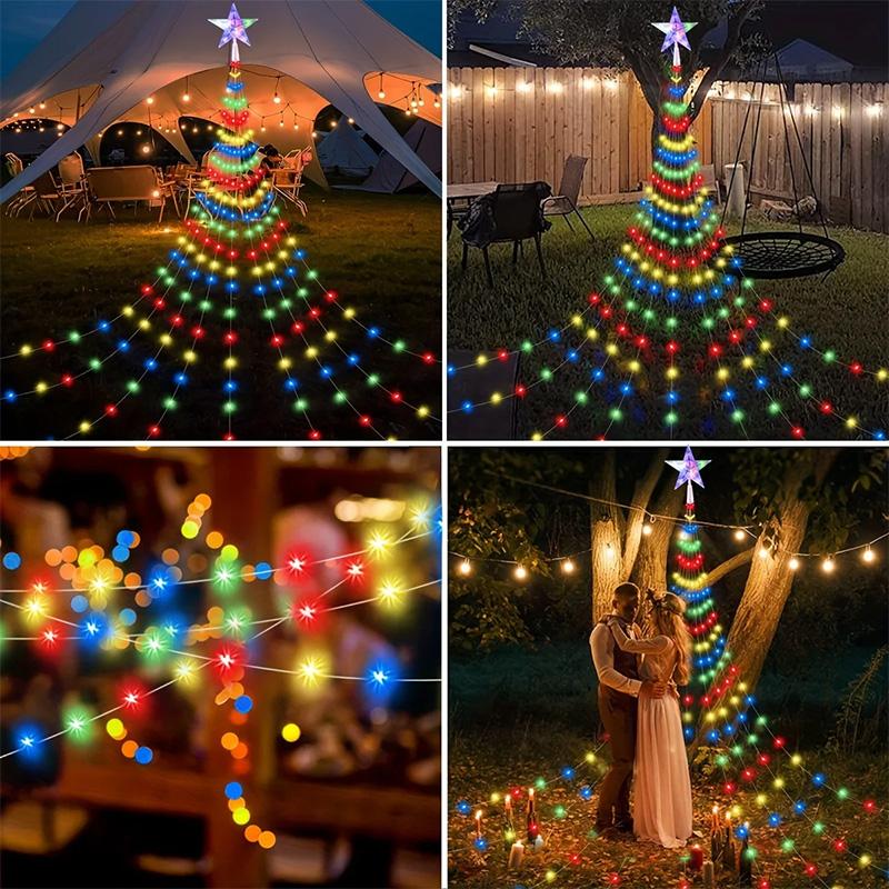 1PC Five-pointed Star Waterfall Lights USB/Solar Powered Christmas Festoon String Lights Party New Year's Eve Decorations