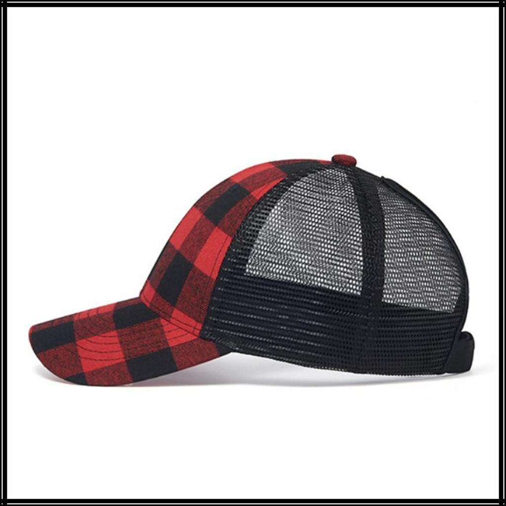 Czapka Siatkowa Wzór Szachownicy Perforowana Czapka Do Biegania Na Zewnątrz CA710 [White Fang] Damska (czerwony czarny)