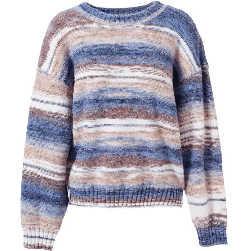 BETU Women's Autumn Tie-Dye Stripe Loose Knit Sweater