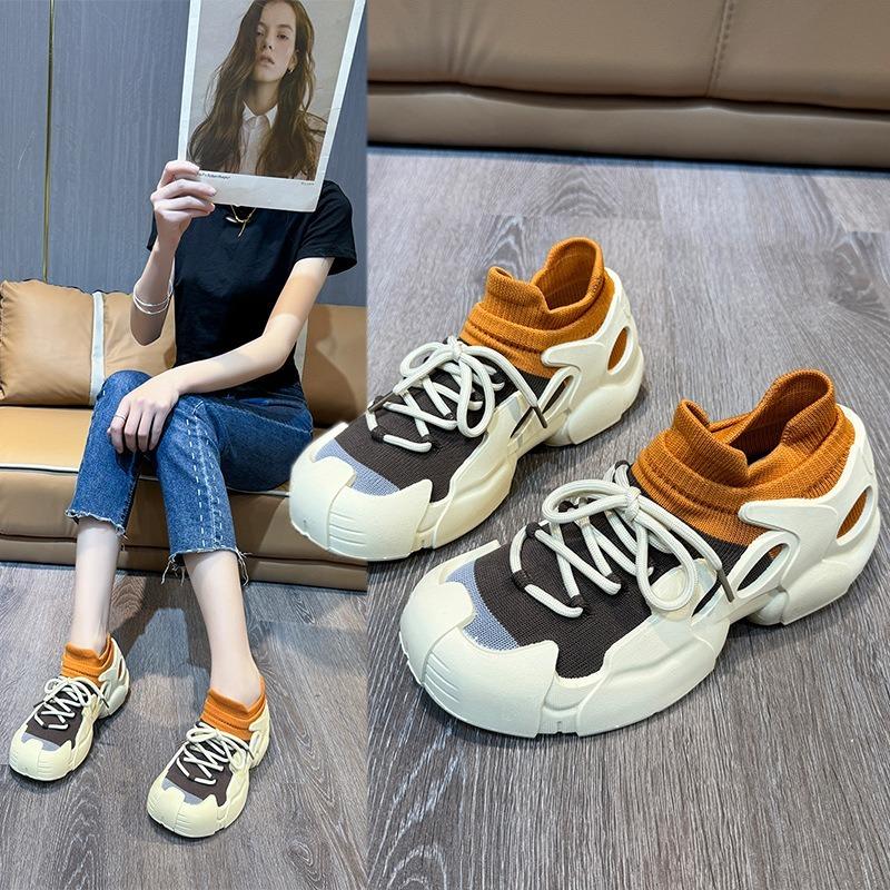 Women's Casual Sports Shoes Mixed Colors Platform Shoes Summer Breathable Knitted Sock Flats Woman Sneakers Zapatos De Mujer