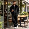 Men's Knit Zip-Up Lapel Jacket Sweatshirt and Straight-Leg Sweatpants Set, Loose Fit Outfit