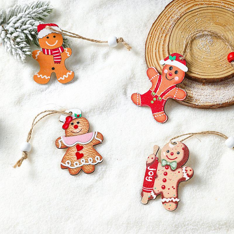 Wooden Gingerbread Man Christmas Tree Ornaments - Hanging Decorations for Home