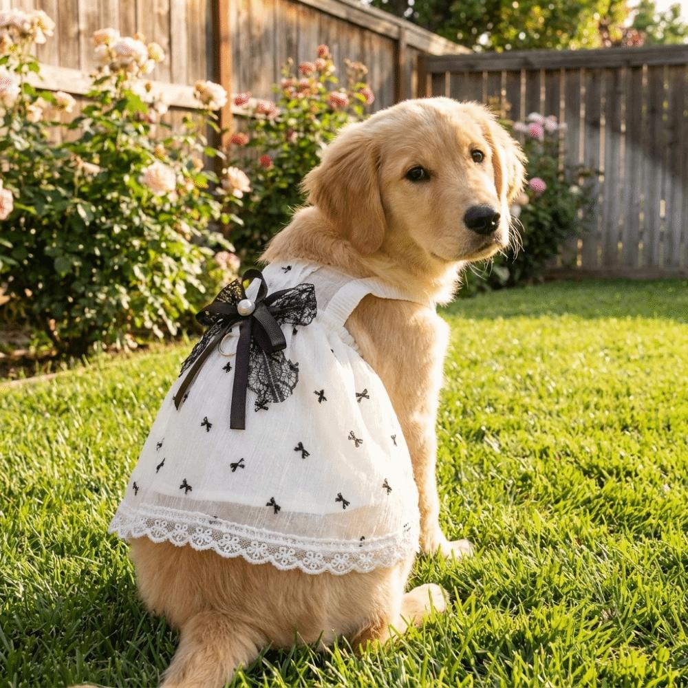 Breathable Pet Lace Bowknot Dress Lace Ruffle Hem Pet Tank Dress Pet Mesh Camisole Skirt  Party