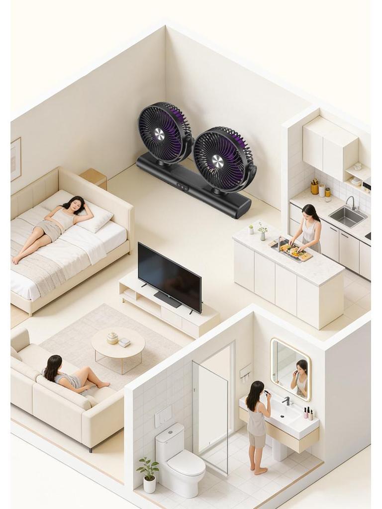 2026 Dual-Head USB Standing Desk Fan with Digital Display & Quiet Operation for Dorms