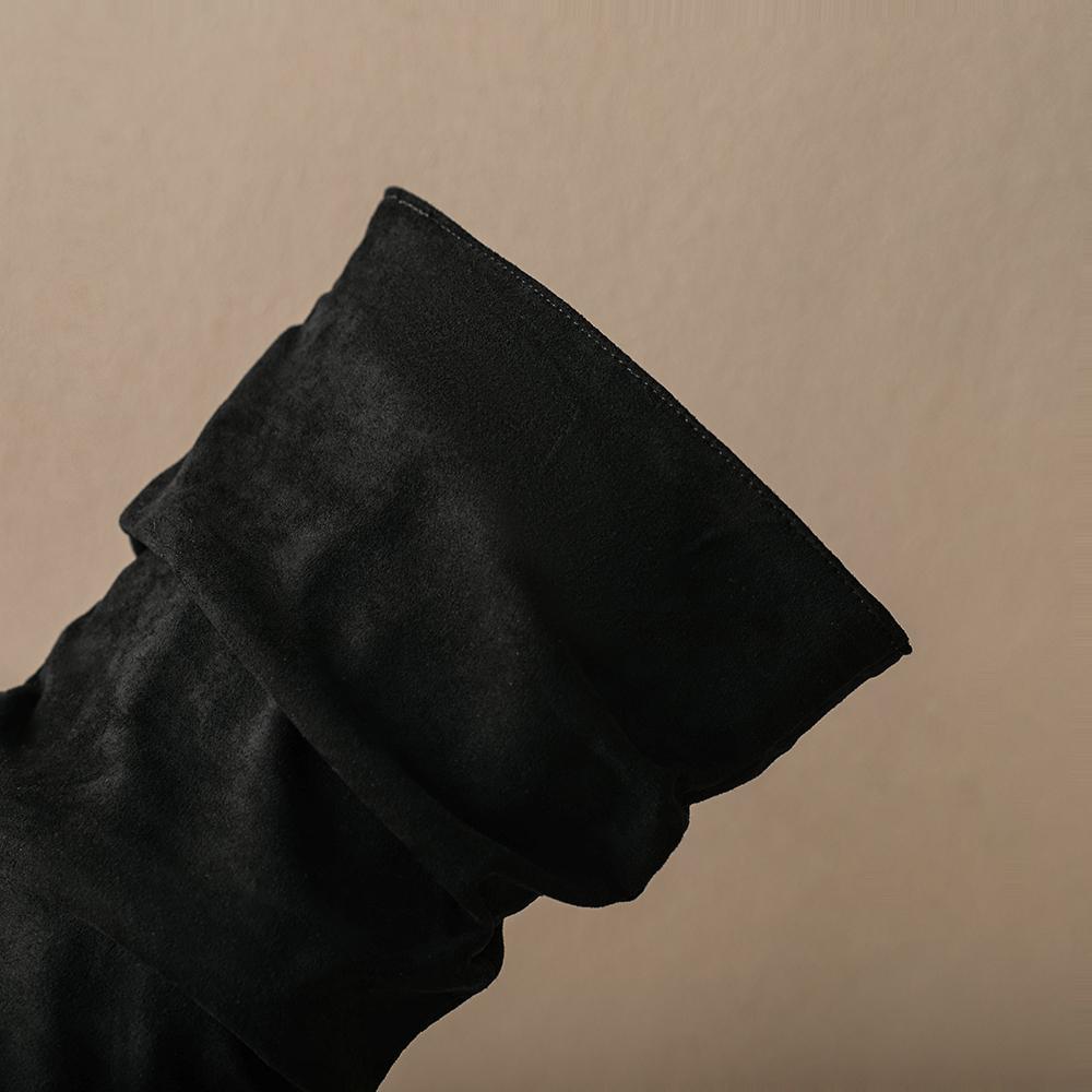 Apricot Black Women Mid Calf Boots High Stiletto Heel Big Size 48