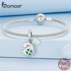 Bamoer 925 Sterling Silver Čtyřlístek Závěsný korálek Zelené srdce přívěsek Přívěsky pro ženy Náramek DIY jemné šperky