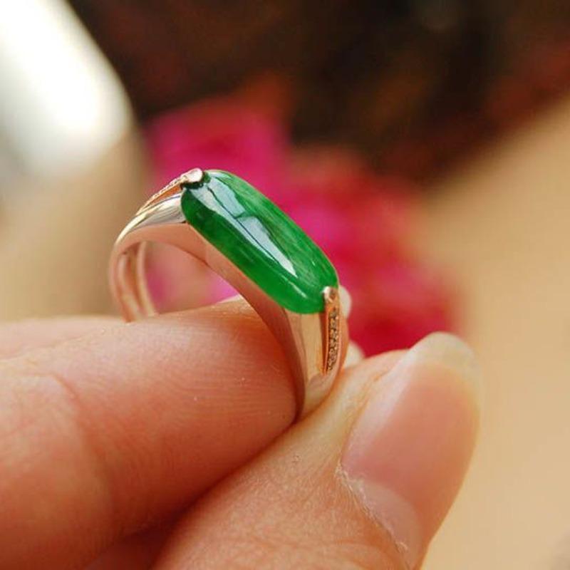 Simple Retro Natural Chalcedony Green Saddle Rings for Women Retro Fashion Rectangle Ring Adjustable Banquet Jewelry Gifts