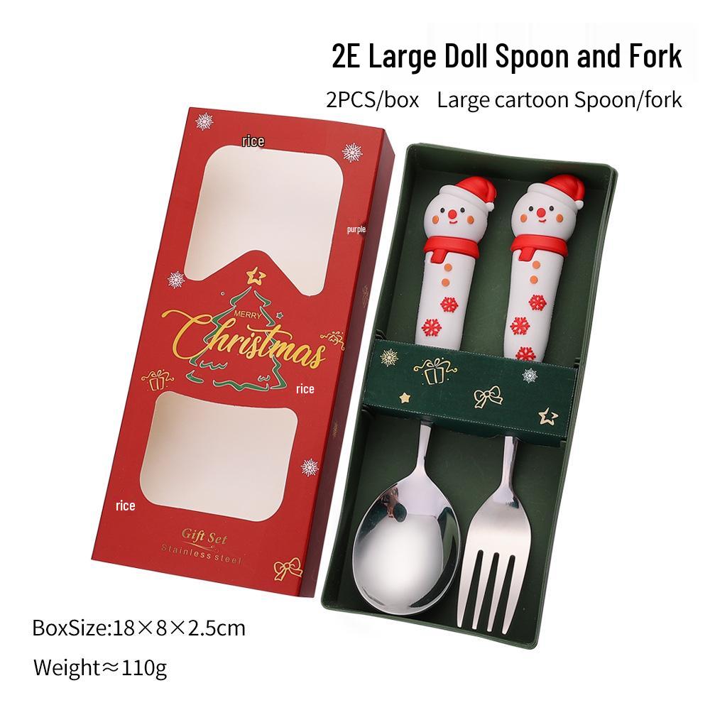 Large Christmas Plush Spoon & Fork Set - Santa Claus & Tree Design