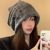 Wool gray knitted pile hat women's season big head circumference warm hat ear protector head cold hat showing small face