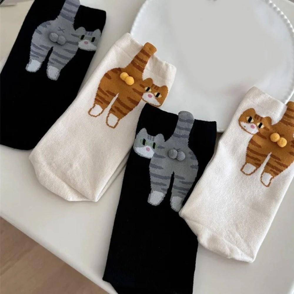 Soft Cartoon Cat Socks Breathable Novelty Kitty Socks Cute 3D Cat Eggs Socks Lady