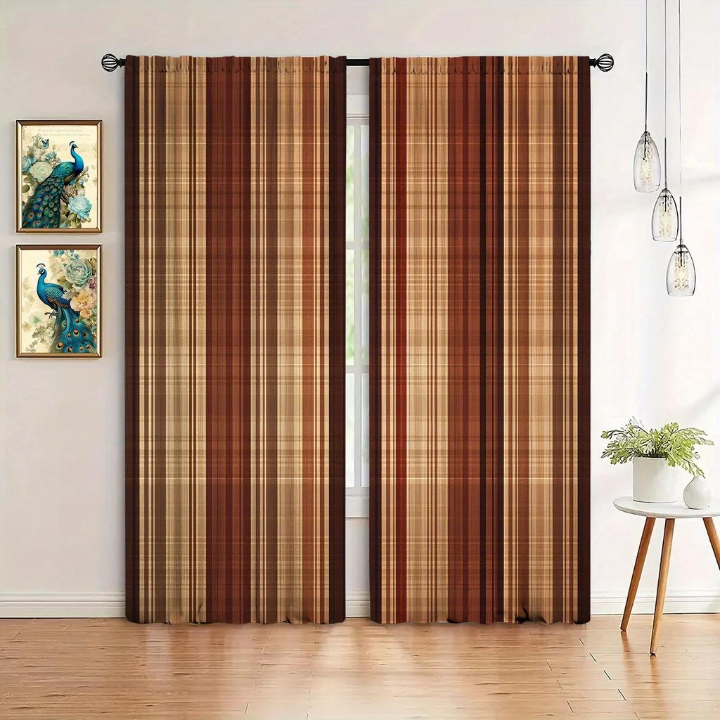 Set Of 2 Retro Art Brown Printed Curtain Home Decor Window Treatment Bedroom Office Kitchen Living Room With Rod Pocket Polyester Perfect For Area