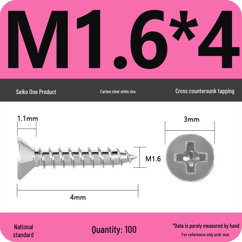Iron Galvanized Phillips Flat Head Self-Tapping Screws - Countersunk M1 To M4