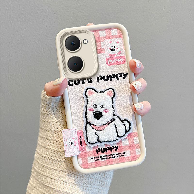 KEYSION Cartoon Cute Plush Embroidery Case for VIVO Y03 Y03t with Lanyard Silicone Shockproof Phone Cover for VIVO Y18 Y28s 5G
