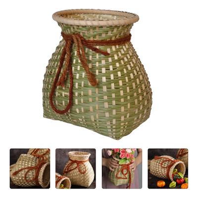 Korb Blumenvase Weide Rattan Gewebt Seegras Aufbewahrung Kiepe Bambuskörbe Bauernhaus Topf Rustikal Netz Picknick Pflanzgefäß Landhaus