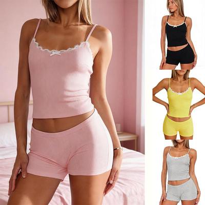 2026 Trendy European & American Women's Spaghetti Strap Sexy Two-Piece Shorts Set