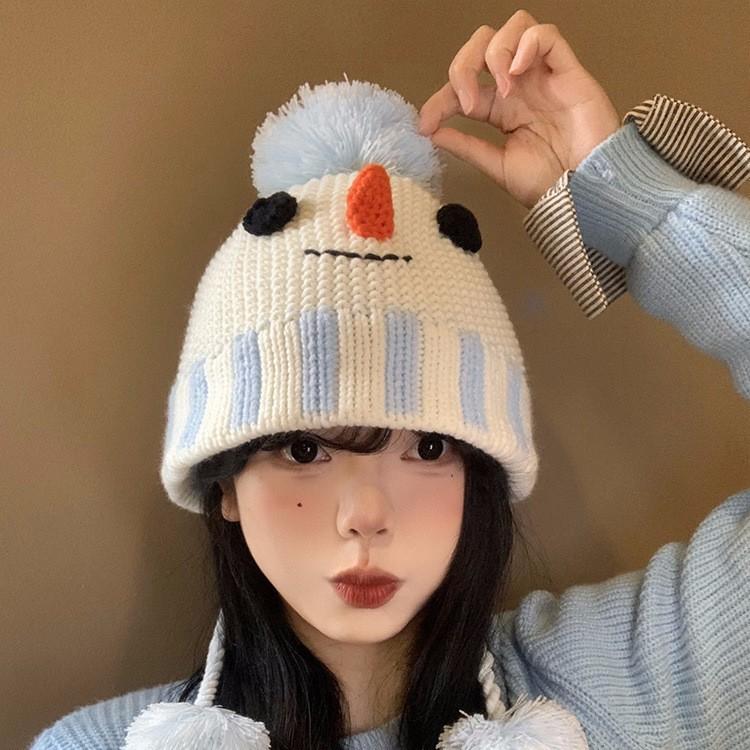 

Winter snowman knitted hat children winter atmosphere warm cute wool hat versatile ear protector man one size fits all синій