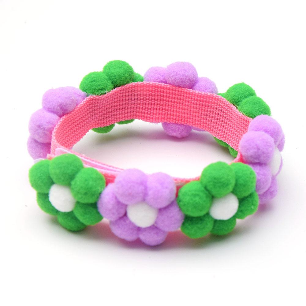 Adjustable Rainbow Flower Pet Collar with Fur Ball - Cute and Soft for Cats and Dogs